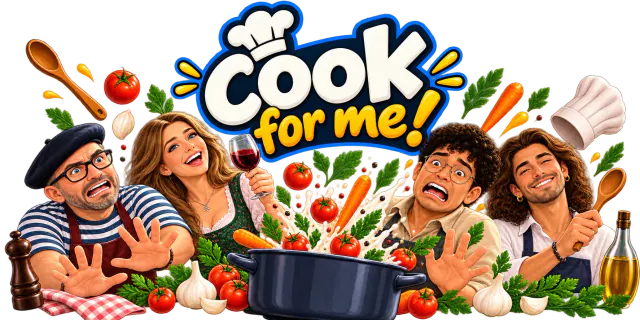 Cook for me! — four panicking flatmates around a cooking pot